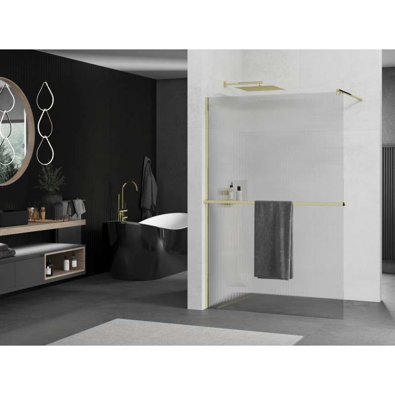 Mexen Kioto+ dušo sienelė su lentyna Walk-in 80 x 200 cm, juostelės, auksinė - 800-080-121-50-09