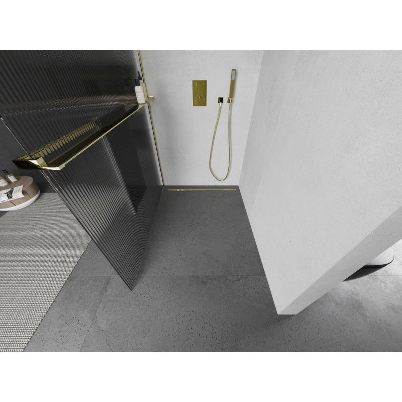Mexen Kioto+ dušo siena su lentyna Walk-in 90 x 200 cm, dryžuota, auksinė - 800-090-121-50-09