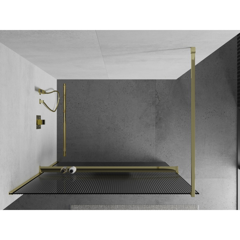 Mexen Kioto+ dušo sienelė su lentyna Walk-in 120 x 200 cm, dryžuota, auksinė - 800-120-121-50-09