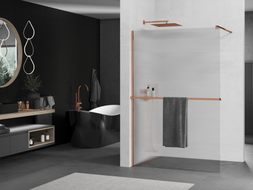 Mexen Kioto+ dušo siena su lentyna Walk-in 90 x 200 cm, dryžuota, rožinis auksas - 800-090-121-60-09