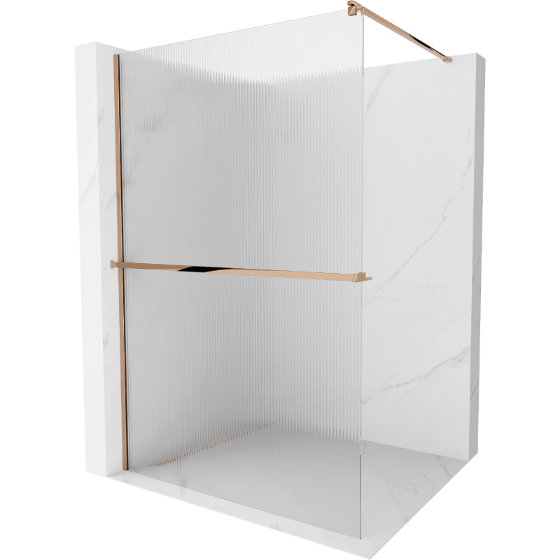 Mexen Kioto+ dušo sienelė su lentyna Walk-in 140 x 200 cm, grioveliai, rožinis auksas - 800-140-121-60-09