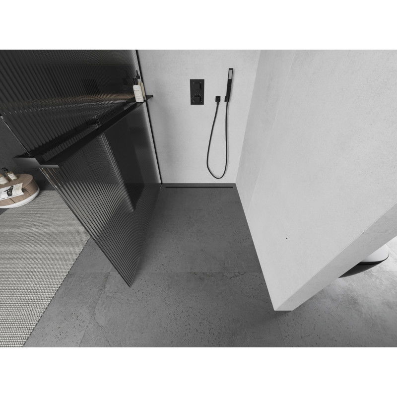 Mexen Kioto+ dušo sienelė su lentyna Walk-in 80 x 200 cm, juostuota, juoda - 800-080-121-70-09
