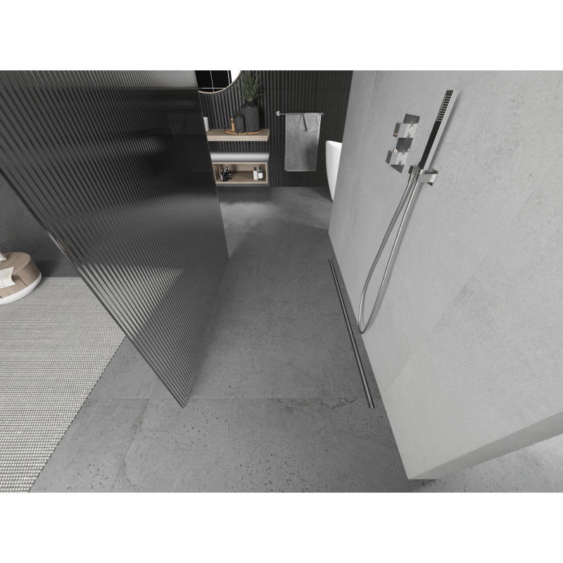 Mexen Kioto laisvai pastatoma dušo sienelė 130 x 200 cm, dryžuota 8 mm, chromuota - 800-130-002-01-09