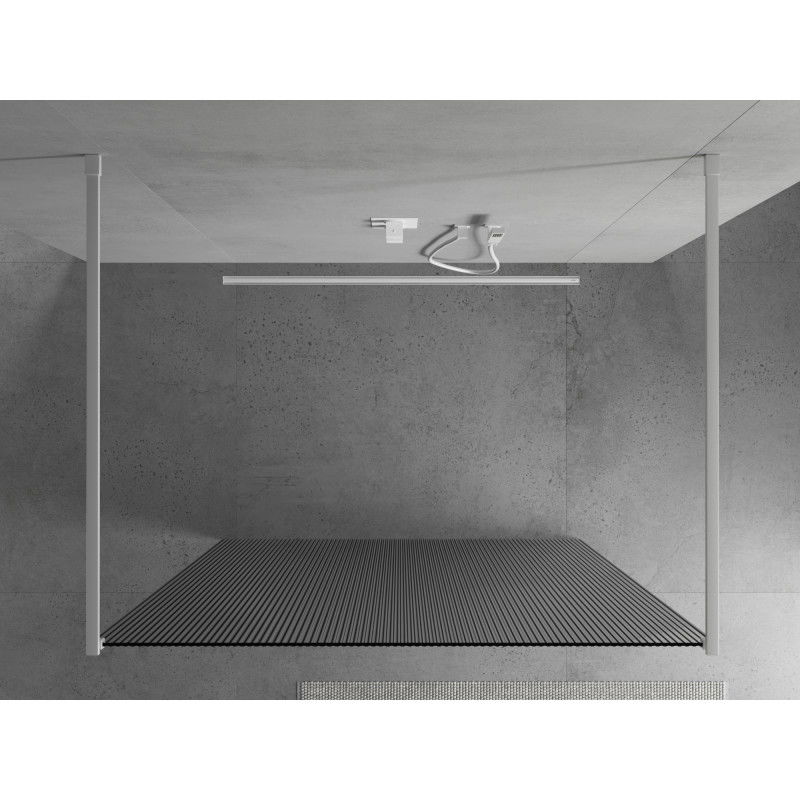 Mexen Kioto laisvai stovinti dušo pertvara 120 x 200 cm, dryžuota 8 mm, balta - 800-120-002-20-09