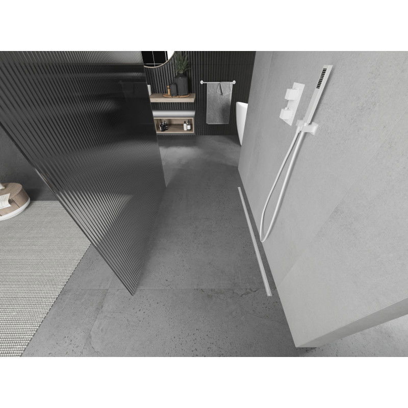 Mexen Kioto laisvai stovinti dušo sienelė 130 x 200 cm, dryžiai 8 mm, balta - 800-130-002-20-09