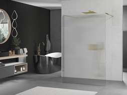 Mexen Kioto laisvai stovinti dušo sienelė 130 x 200 cm, 8 mm dryžiai, auksinė - 800-130-002-50-09