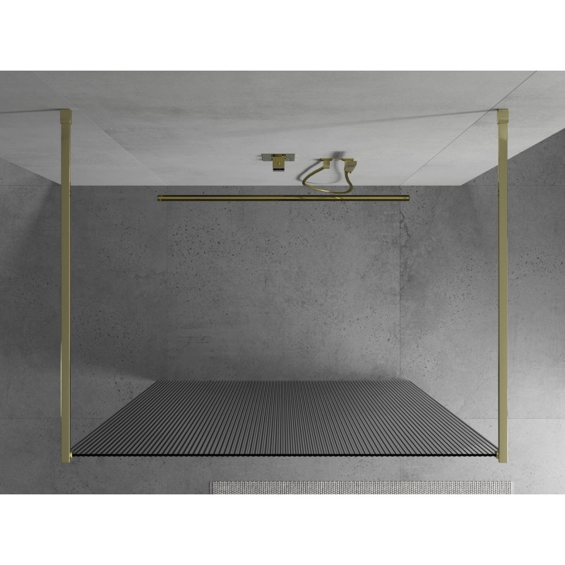 Mexen Kioto laisvai stovinti dušo sienelė 140 x 200 cm, dryžių 8 mm, auksinė - 800-140-002-50-09