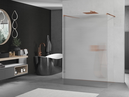 Mexen Kioto laisvai pastatoma dušo siena 140 x 200 cm, dryžiai 8 mm, rožinis auksas - 800-140-002-60-09