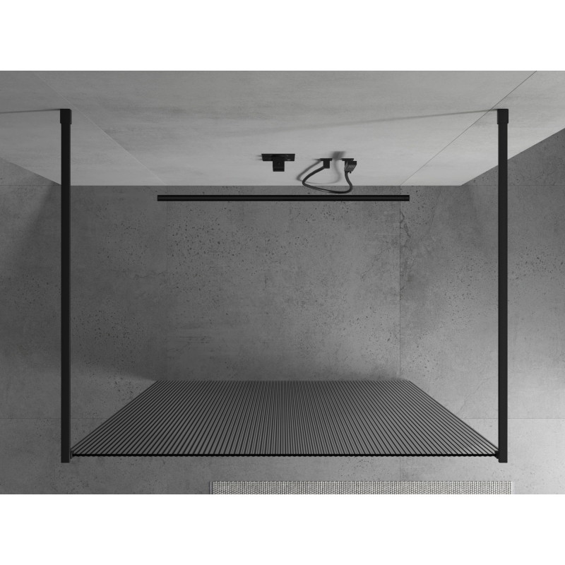Mexen Kioto laisvai stovinti dušo siena 110 x 200 cm, brėžiama 8 mm, juoda - 800-110-002-70-09