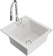 Mexen Vito granitinė vienos kameros plautuvė su virtuviniu maišytuvu Savita, balta - 6503-20-672601-00