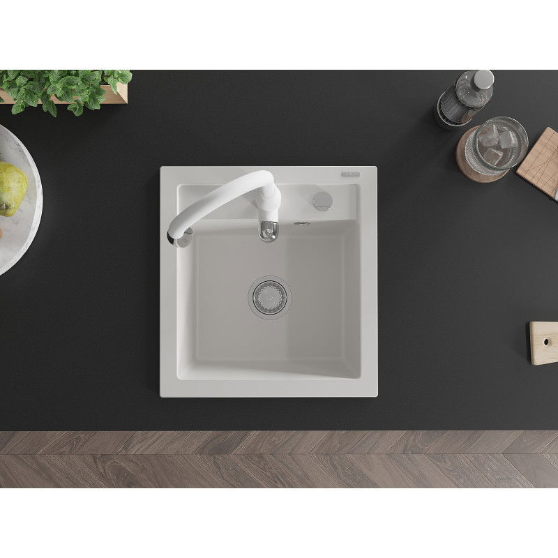 Mexen Vito vienos kameros granito plautuvė su virtuvės maišytuvu Savita, balta - 6503-20-672601-20