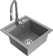 Mexen Vito granitinis 1 skyriumių virtuvinis kriauklė su Savita maišytuvu, pilkas - 6503-71-672601-71