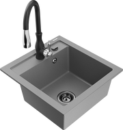 Mexen Vito granitinis vienos komoros plautuvas su virtuviniu maišytuvu Savita, pilkas - 6503-71-672601-70-B