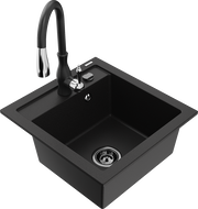 Mexen Vito granito plautuvė su 1 dubeniu ir Savita virtuvės maišytuvu, juodas - 6503-77-672601-70-B