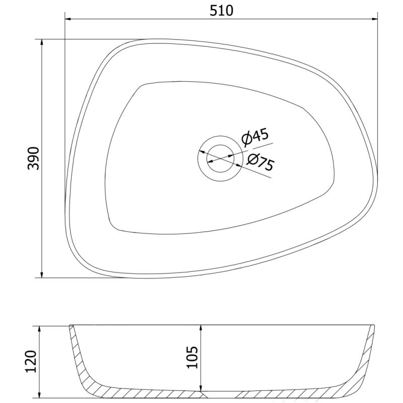 Mexen Ono stalviršis praustuvas iš konglomerato 51 x 39 cm, juodas - 23045171