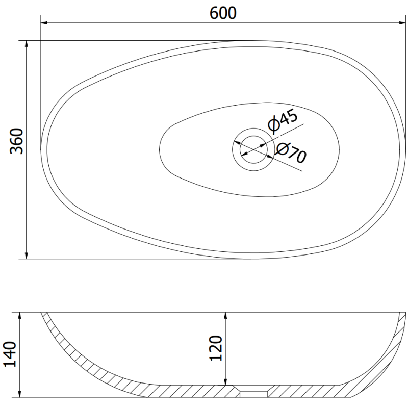 Mexen Nora stalviršinis praustuvas iš konglomerato 60 x 36 cm, baltas - 23056001