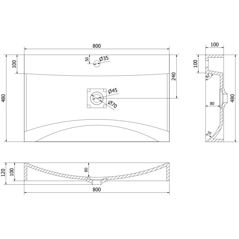 Mexen Poli praustuvo konsoli iš konglomerato 1/O 80 x 48 cm, baltas - 23028001