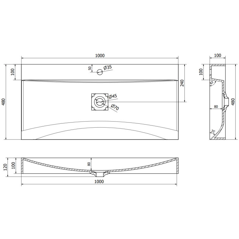 Mexen Poli antstalginis praustuvas iš konglomerato 1/O 100 x 48 cm, juodas - 23021071