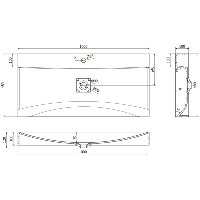 Mexen Poli stalviršio praustuvas iš konglomerato 1/O 100 x 48 cm, juoda - 23021071