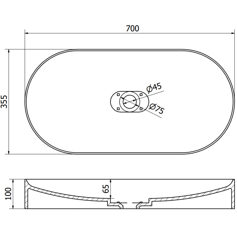 Mexen Sofia praustuvo ant stalviršio iš konglomerato 70 x 35 cm, juoda - 23067071