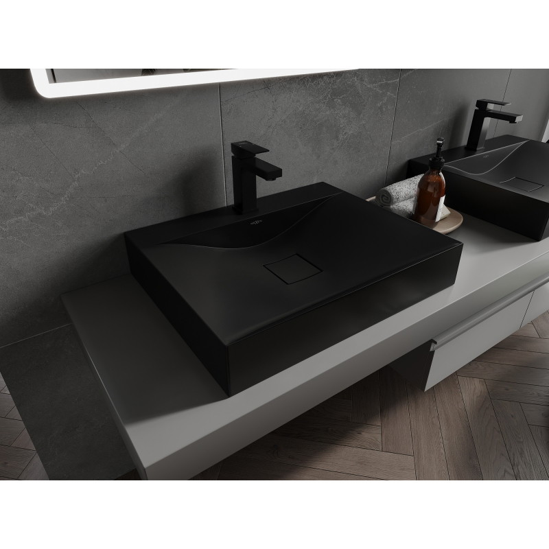 Mexen Poli stalviršinis praustuvas iš konglomerato 1/O 60 x 48 cm, juodas - 23026071
