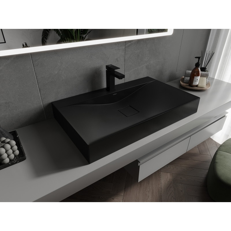Mexen Poli pakabinė kriauklė iš konglomerato 1/O 80 x 48 cm, juoda - 23028071