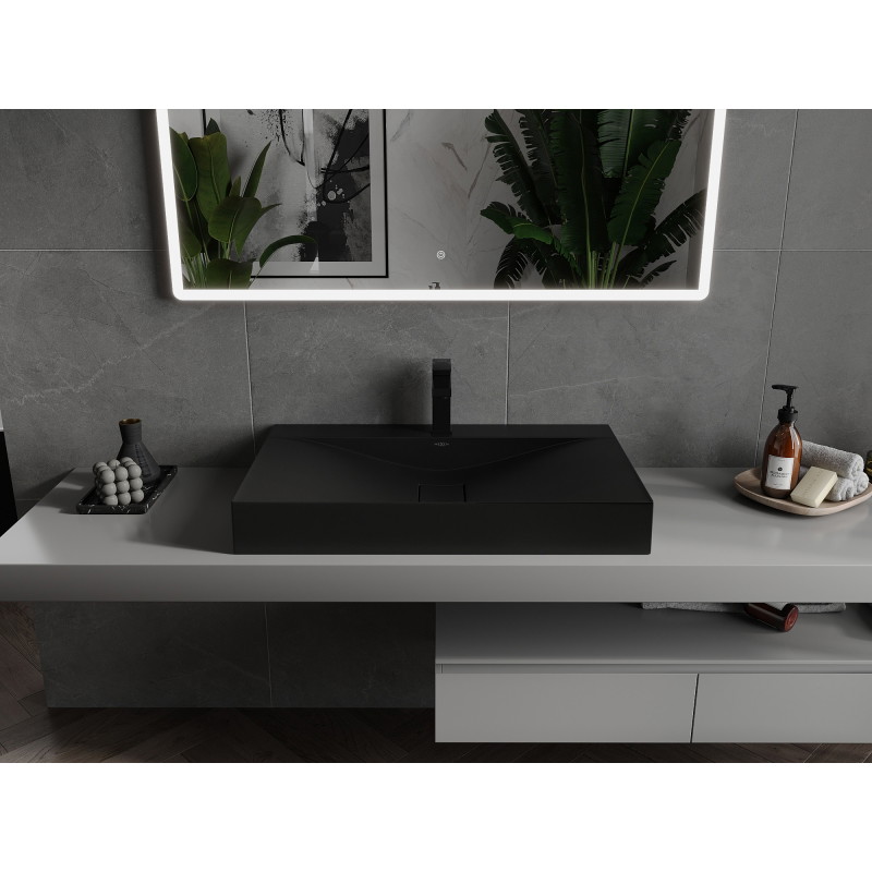 Mexen Poli pakabinė kriauklė iš konglomerato 1/O 80 x 48 cm, juoda - 23028071