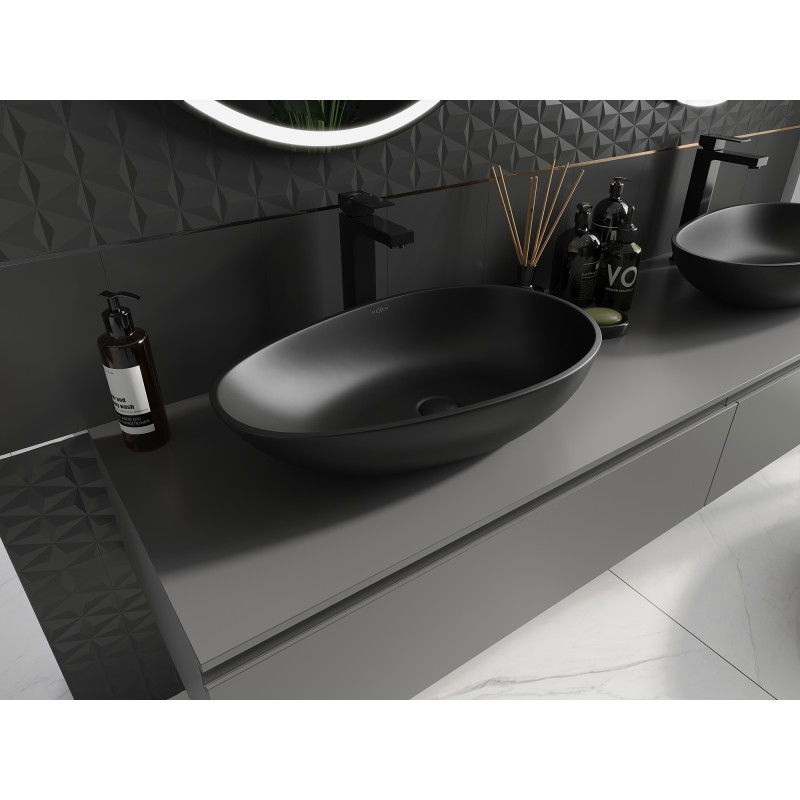 Mexen Nora stalviršio praustuvas iš konglomerato 60 x 36 cm, juodas - 23056071