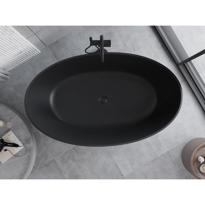 Mexen Parma laisvai pastatoma vonia iš konglomerato 160 x 95 cm, juoda matinė - 57231609570