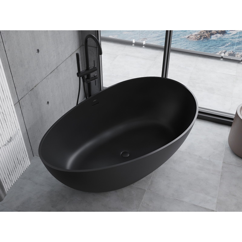 Mexen Parma laisvai pastatoma vonia iš konglomerato 160 x 95 cm, juoda matinė - 57231609570