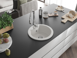 Mexen Diego granito plautuvė 1-dubens su virtuviniu maišytuvu Savita, baltas - 6512-20-672601-00