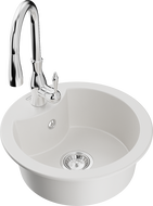 Mexen Diego granito plautuvė 1-dubens su virtuviniu maišytuvu Savita, baltas - 6512-20-672601-00