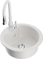 Mexen Diego granitinė vieno dubens plautuvė su Savita virtuviniu maišytuvu, baltas - 6512-20-672601-20