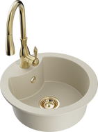 Mexen Diego vienos kameros granitinė virtuvės kriauklė su Savita maišytuvu, smėlio spalvos - 6512-69-672601-50