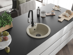 Mexen Diego granitinė vienos plautuvės kriauklė su virtuviniu maišytuvu Savita, smėlinė - 6512-69-672601-70
