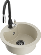 Mexen Diego vienos angos granitinė plautuvė su virtuviniu maišytuvu Savita, smėlio - 6512-69-672601-70
