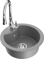 Mexen Diego vienos sekcijos granito plautuvė su virtuviniu maišytuvu Savita, pilka - 6512-71-672601-00