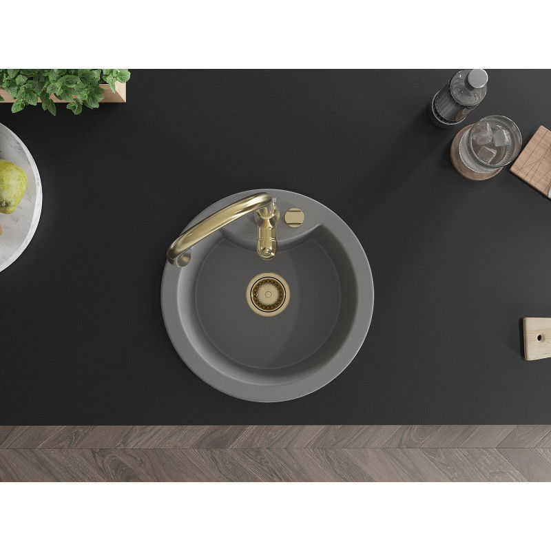 Mexen Diego granito plautuvė 1-skyrius su virtuviniu maišytuvu Savita, pilka - 6512-71-672601-50