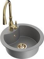 Mexen Diego granito plautuvė 1-skyrius su virtuviniu maišytuvu Savita, pilka - 6512-71-672601-50