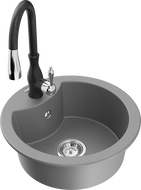 Mexen Diego granito plautuvė su viena kamera ir virtuviniu maišytuvu Savita, pilka - 6512-71-672601-70