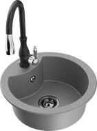 Mexen Diego granito plautuvė vienos plautuvės su virtuviniu maišytuvu Savita, pilka - 6512-71-672601-70-B