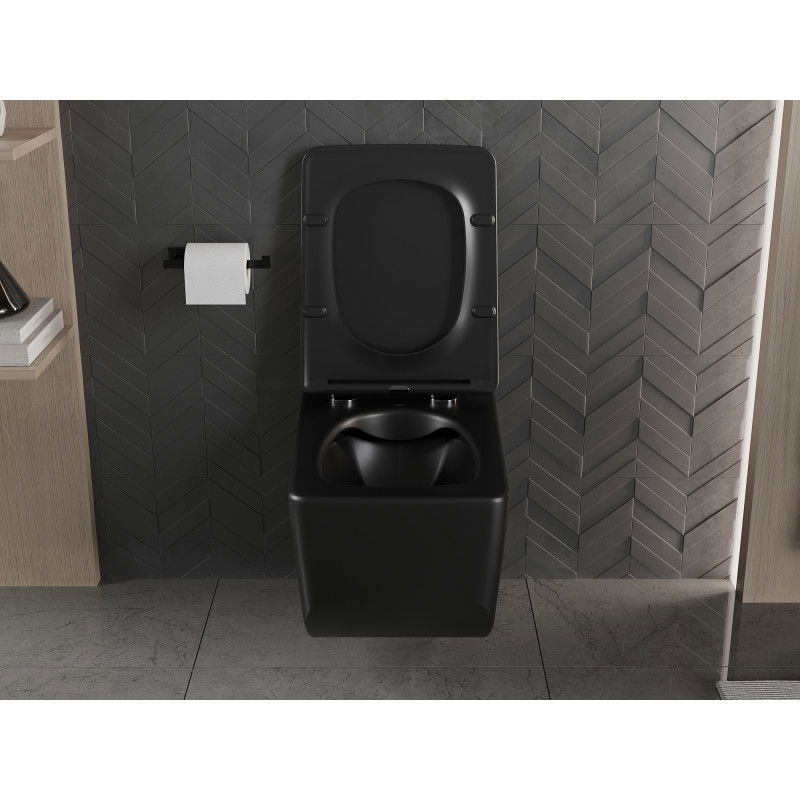 Mexen Vera WC dubuo Rimless su lėtai nusileidžiančiu plonu dangčiu, duroplastiku, juodai matinis - 30164070