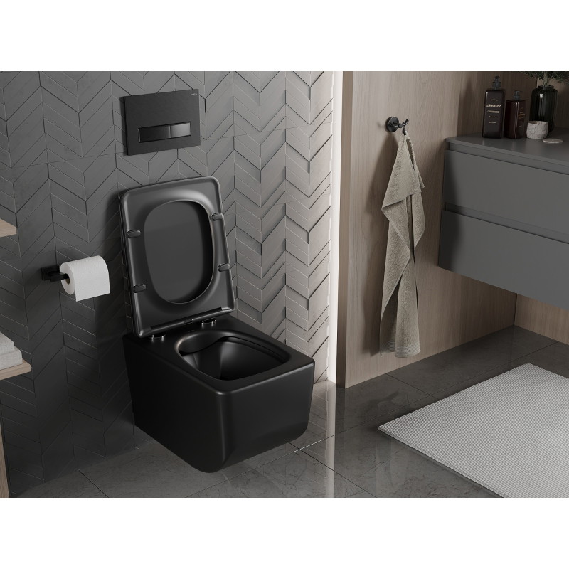 Mexen Vera Rimless WC dubuo su lėtai nusileidžiančiu slim dangčiu, duroplastiku, juoda matinė - 30164070
