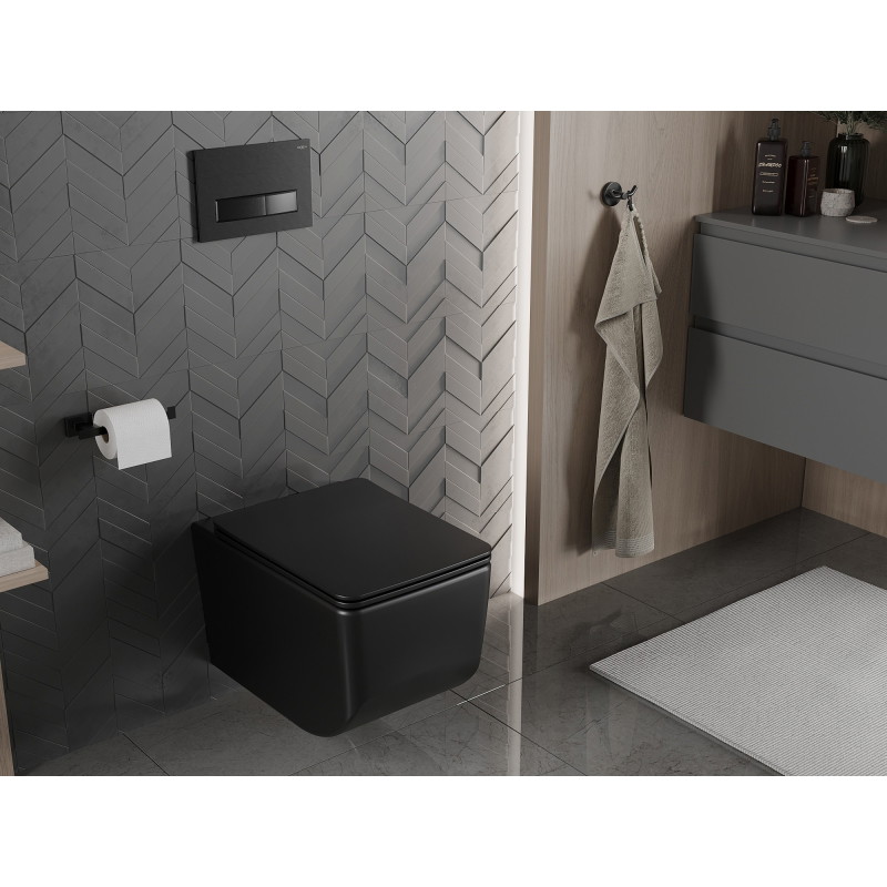 Mexen Vera Rimless WC dubuo su lėtai nusileidžiančiu slim dangčiu, duroplastiku, juoda matinė - 30164070