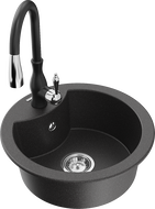 Mexen Diego granito virtuvės kriauklė 1 skyrelio su Savita virtuviniu maišytuvu, juoda dėmėta - 6512-76-672601-70