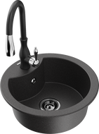 Mexen Diego vienos kamerų granito plautuvė su virtuviniu maišytuvu Savita, juoda taškuota - 6512-76-672601-70-B