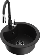 Mexen Diego vienos kameros granitinė plautuvė su Savita virtuviniu maišytuvu, juoda - 6512-77-672601-70-B