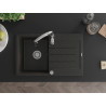 Mexen Bruno granitinė vienos kameros plautuvė su nuvarvėjimo zona ir virtuviniu maišytuvu Savita, juoda/auksinė metalo