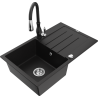 Mexen Bruno 1 skyriuas granitinė plautuvė su nusausintuvu ir virtuviniu maišytuvu Savita, juoda - 6513-77-672601-70