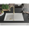 Mexen Cesar granitinė vieno dubenio kriauklė su nutekamąja lentyna ir virtuviniu maišytuvu Savita, balta - 6514-20-672601-50
